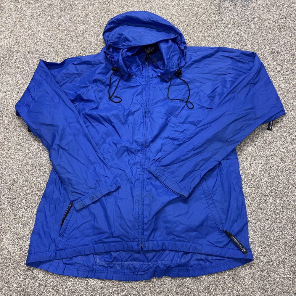 Performance Windbreaker Jacket Mens Large Blue Hooded Zip Cycling Lightweight